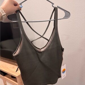 Vuori Dark Green Ribbed Tank